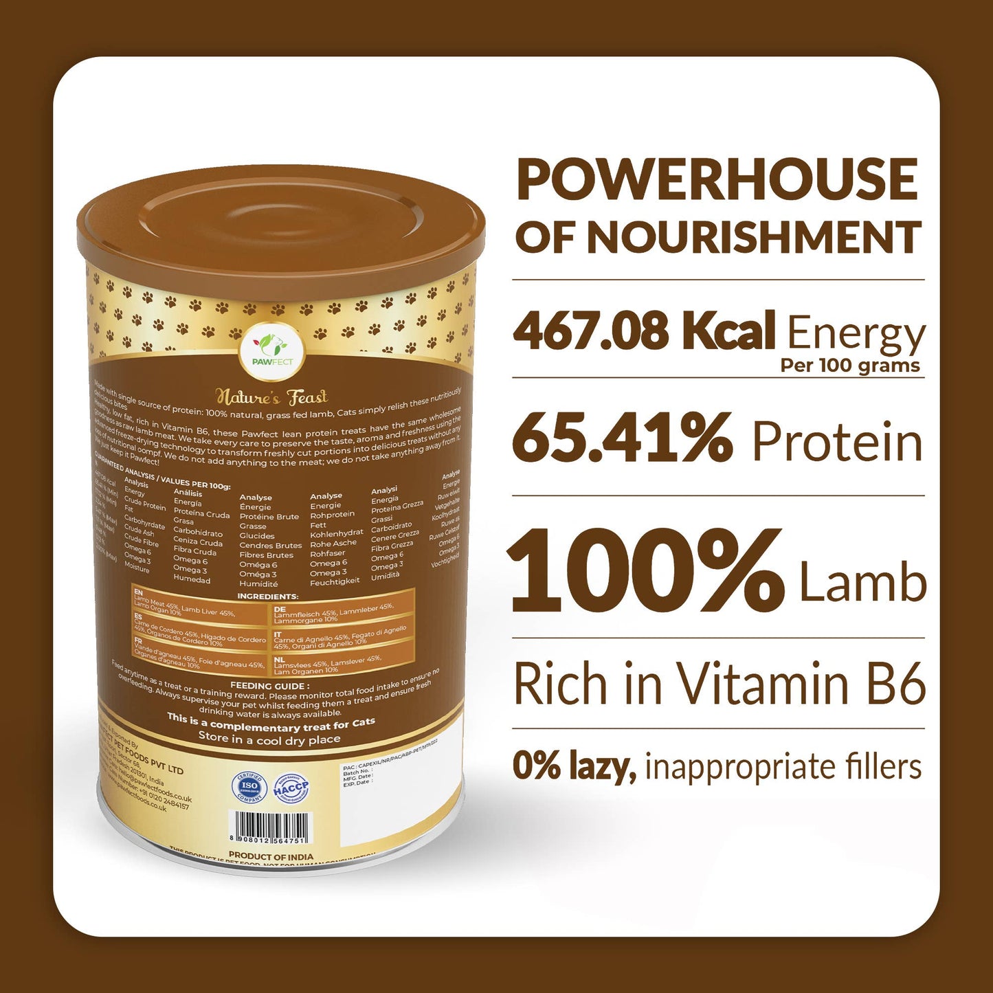 Pawfect Foods - Pawfect Nature's Feast Freeze-Dried Cat Treat- Lamb Meat - 50g