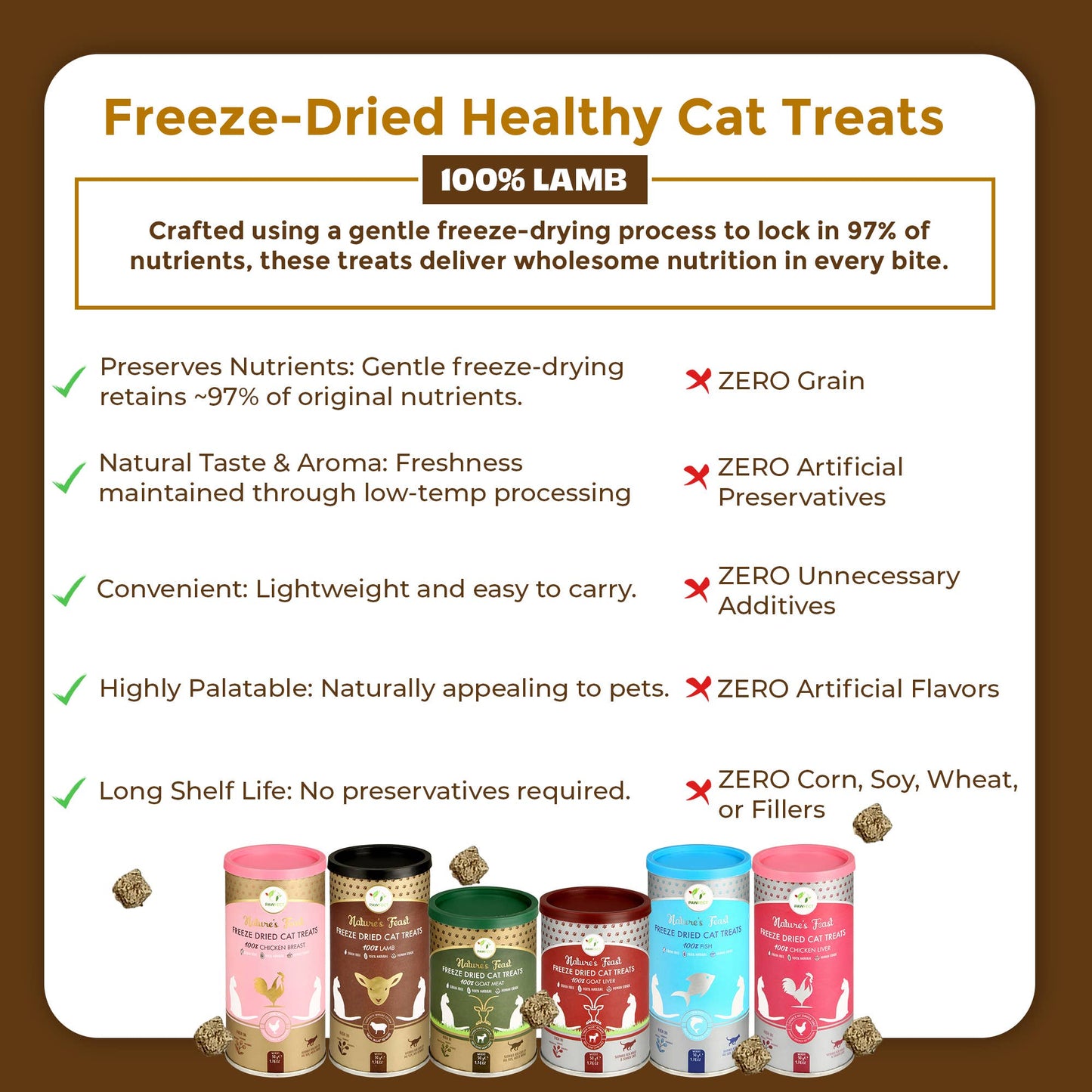 Pawfect Foods - Pawfect Nature's Feast Freeze-Dried Cat Treat- Lamb Meat - 50g
